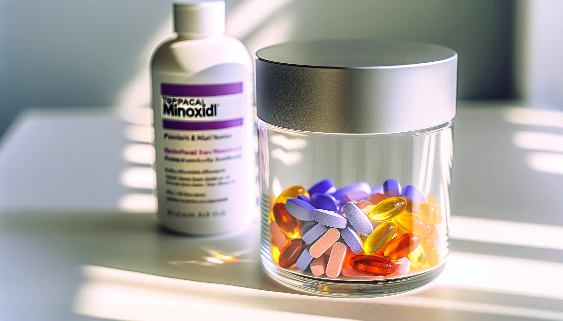 Photo of prenatal vitamins and topical minoxidil for postpartum hair loss treatment
