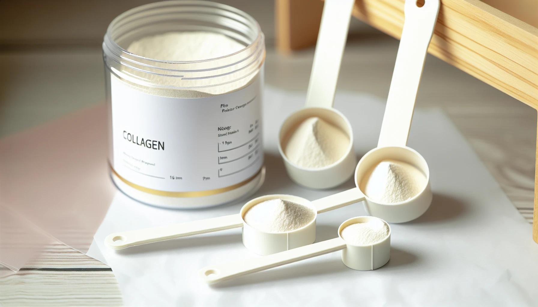 A photo of collagen supplements in powder form with measuring scoops