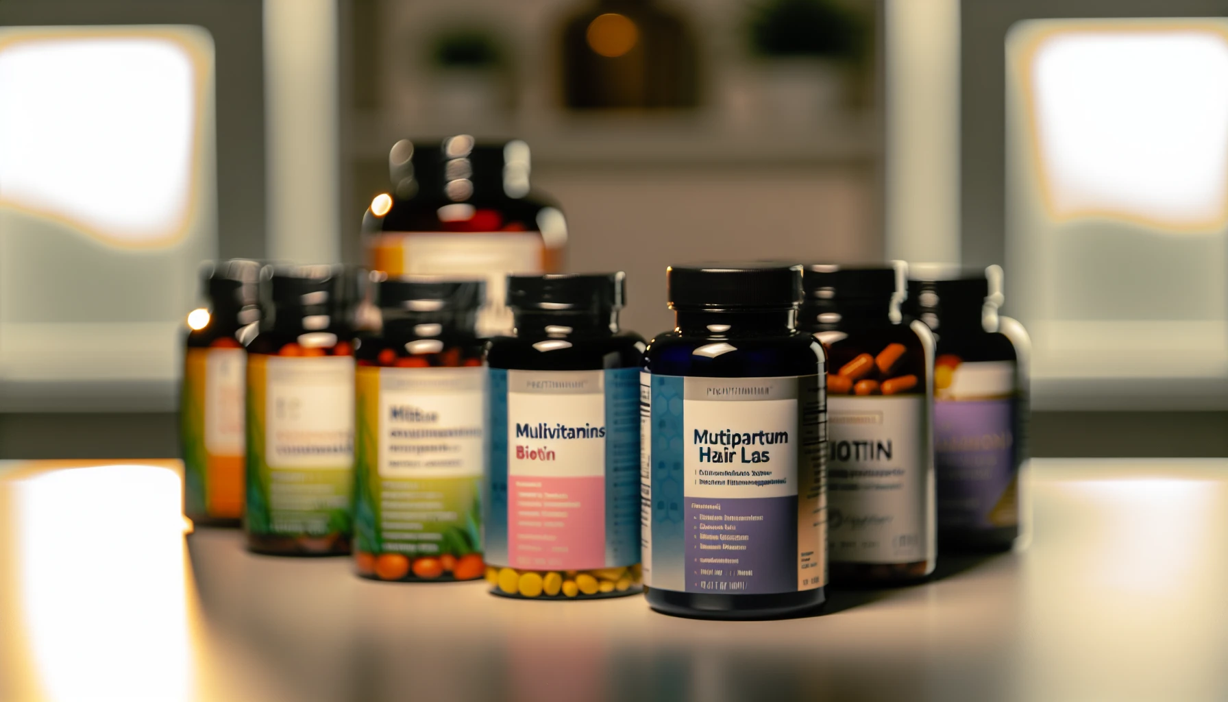 Bottle of postpartum hair loss vitamins and supplements