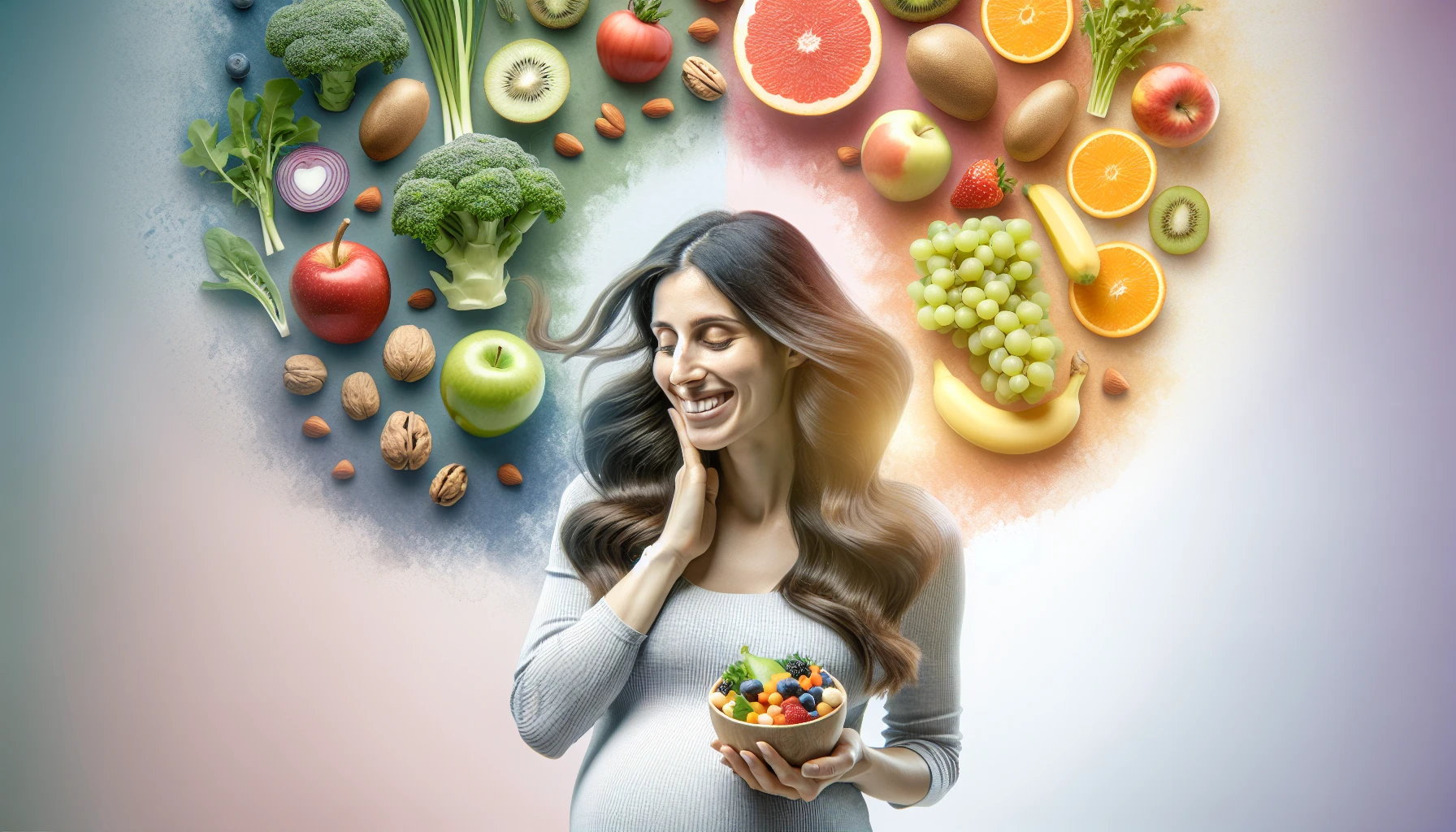 Illustration of various nutrients and vitamins promoting hair health