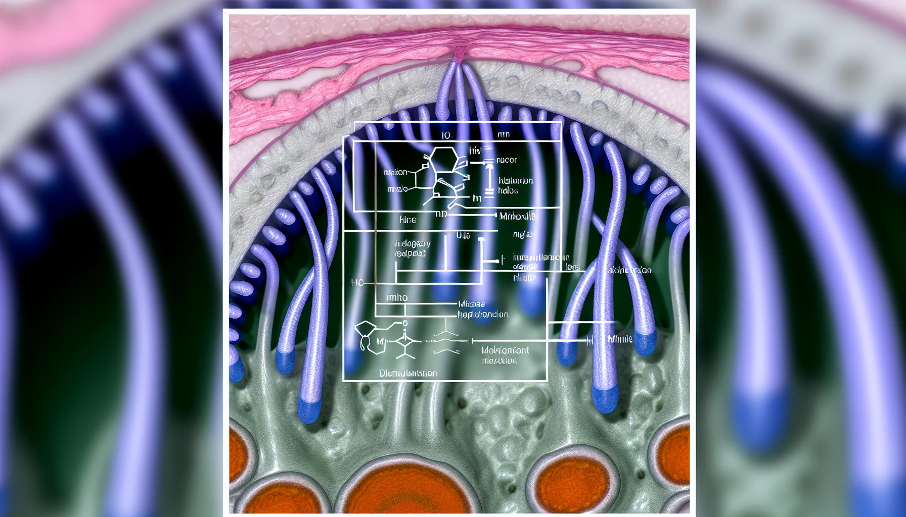 A close-up of a hair follicle with a diagram illustrating the hair growth cycle
