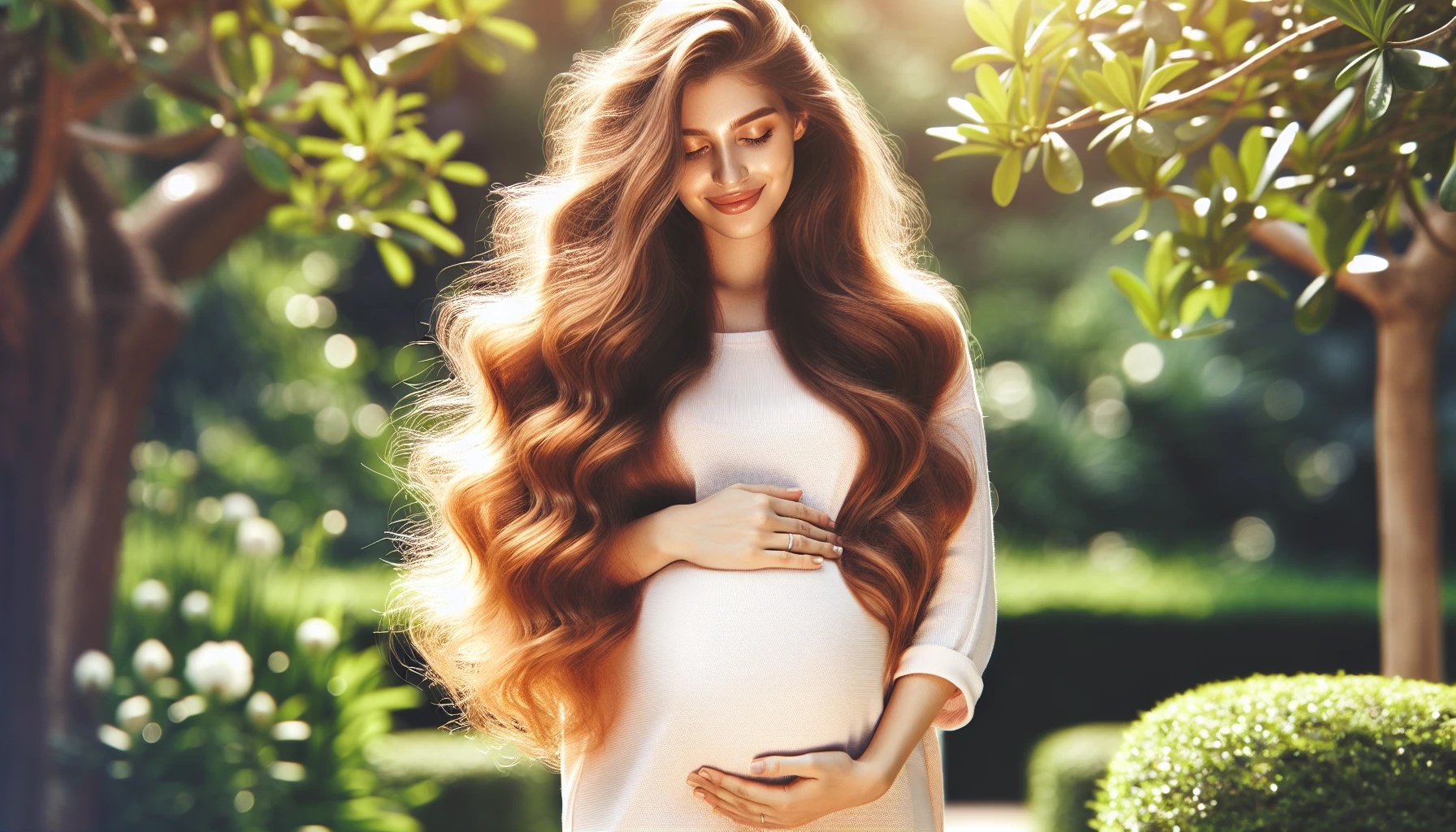 Illustration of a pregnant woman with healthy, shiny hair